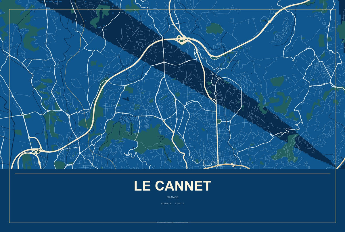 Le Cannet, France City Map Aluminum Sign in Harbor Cobalt style