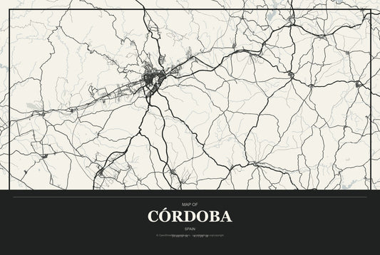 Córdoba, Spain City Map Aluminum Sign in Museum Plaque style