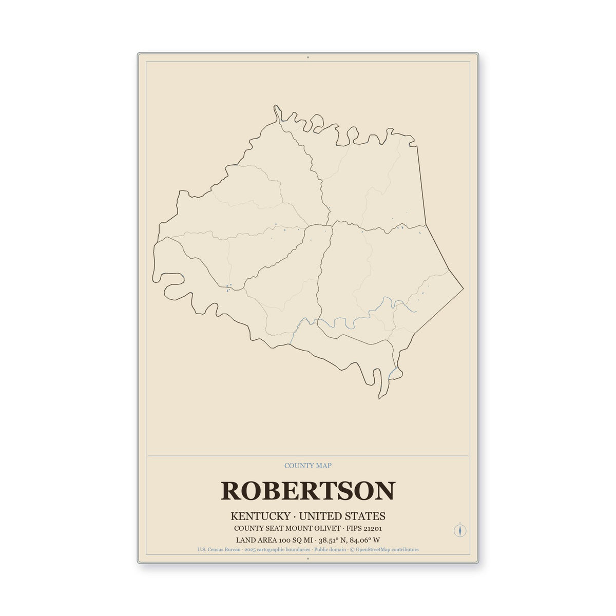 Robertson County, Kentucky Map Aluminum Sign in Heritage Nautical style