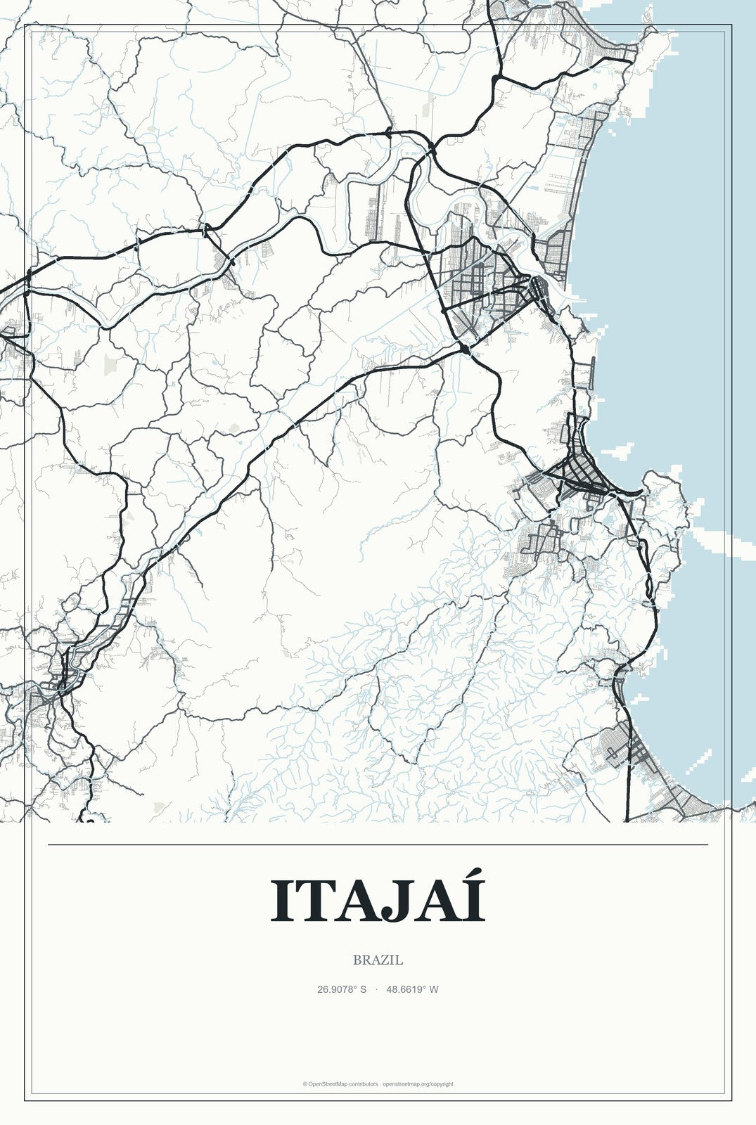 Itajaí, Brazil City Map Aluminum Sign in Gallery Air style