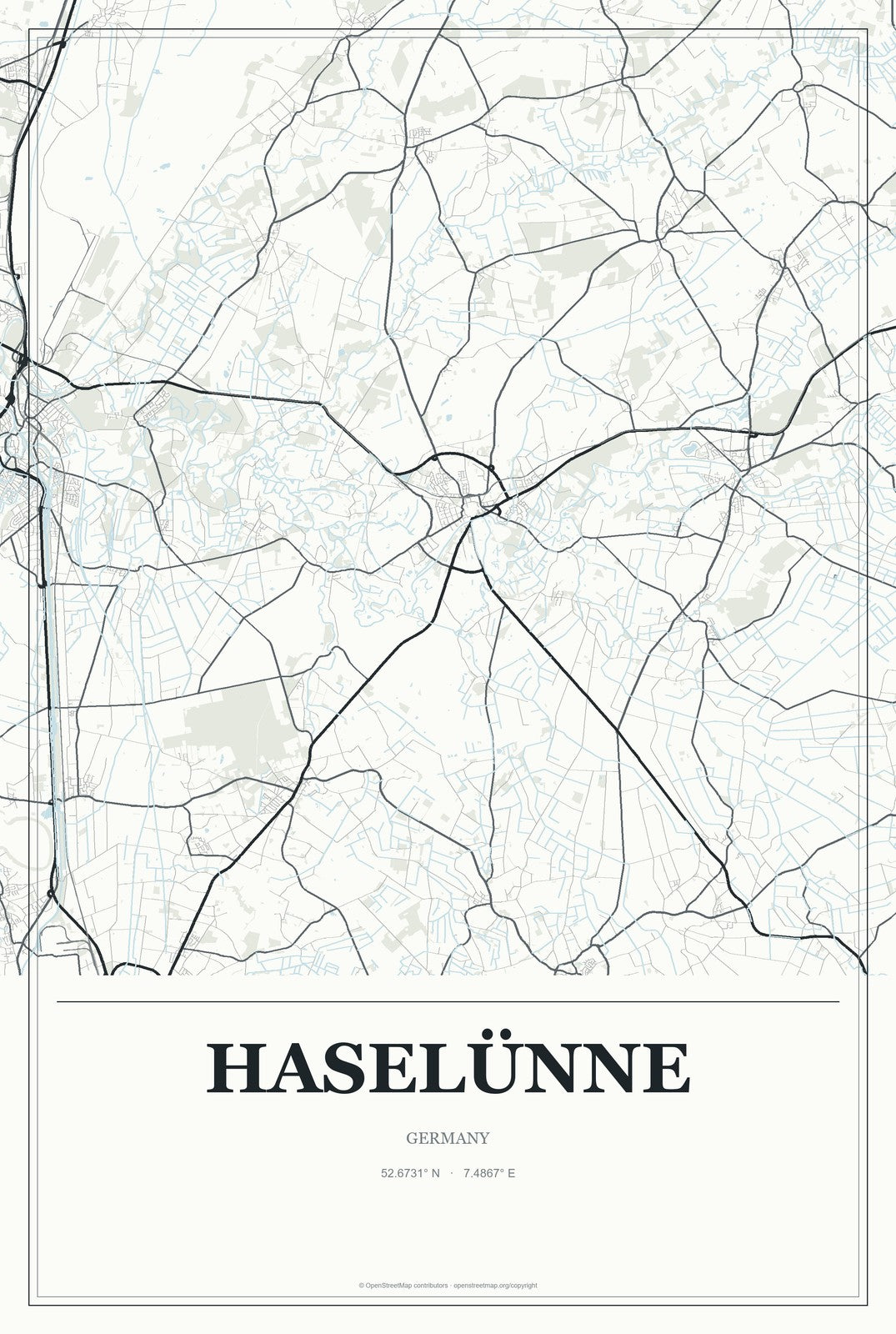 Haselünne, Germany City Map Aluminum Sign in Gallery Air style