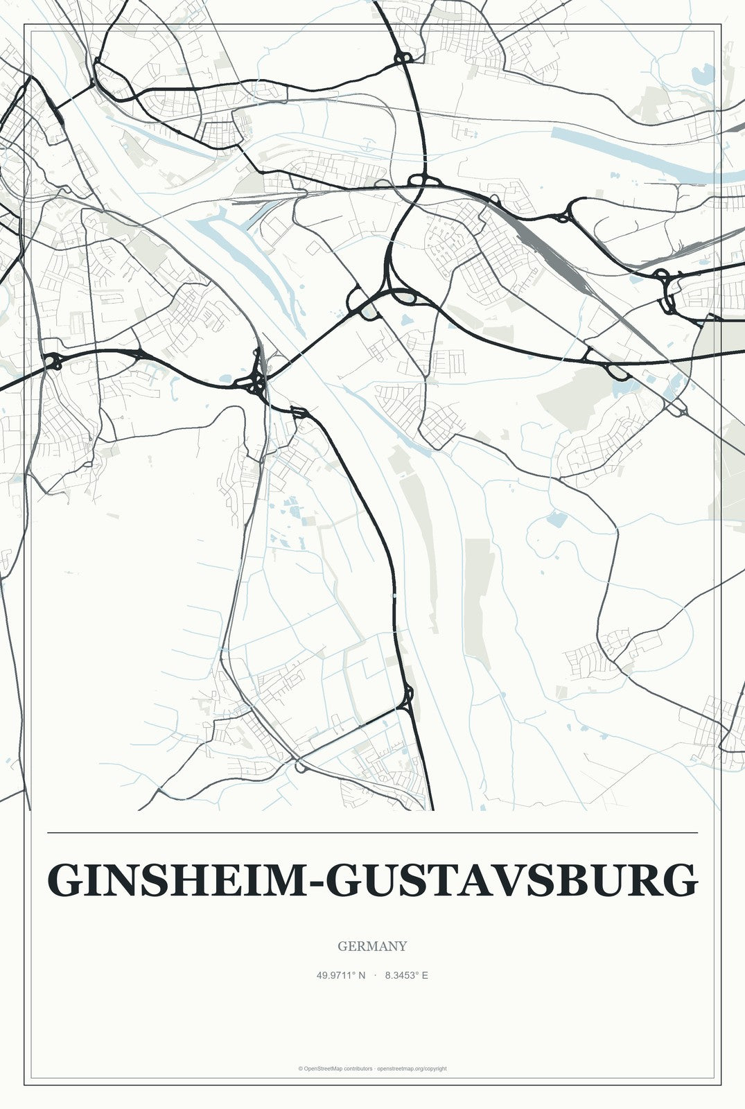 Ginsheim-Gustavsburg, Germany City Map Aluminum Sign in Gallery Air style