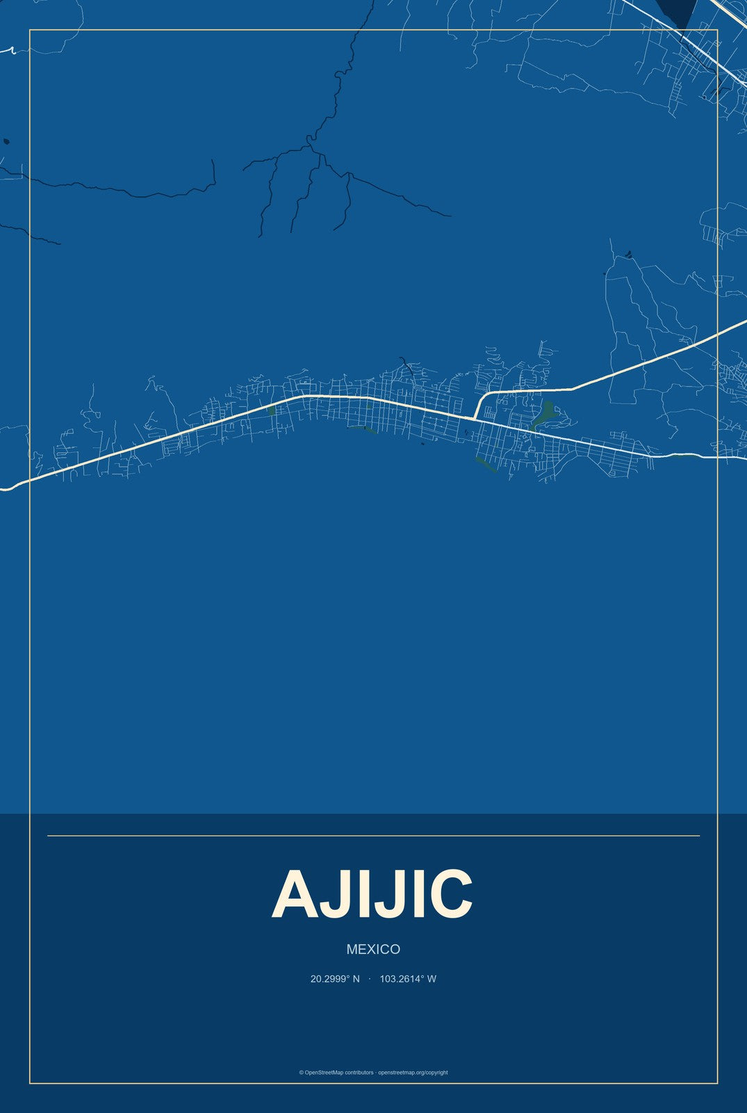 Ajijic, Mexico City Map Aluminum Sign in Harbor Cobalt style