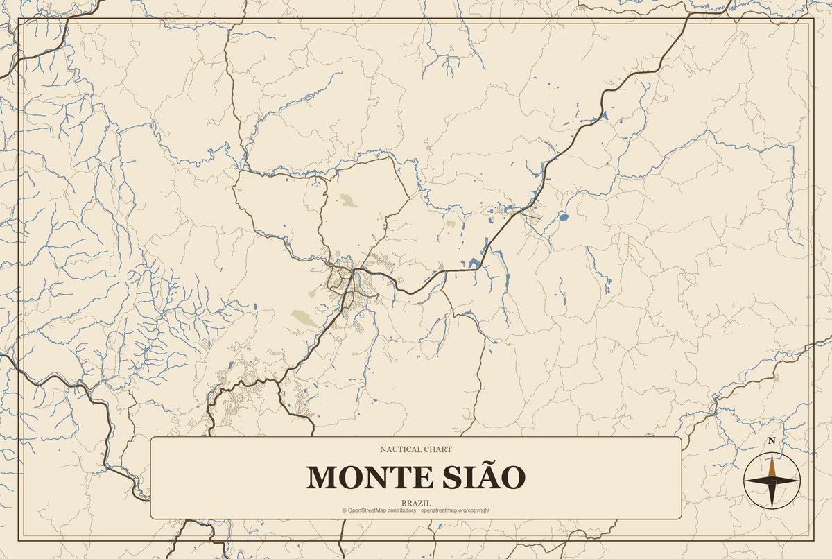 Monte Sião, Brazil City Map Aluminum Sign in Heritage Nautical style