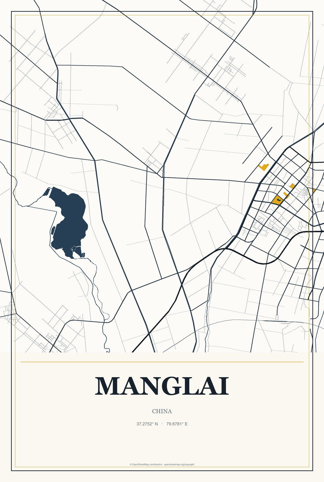 Manglai, China City Map Aluminum Sign in Citrine Modern style