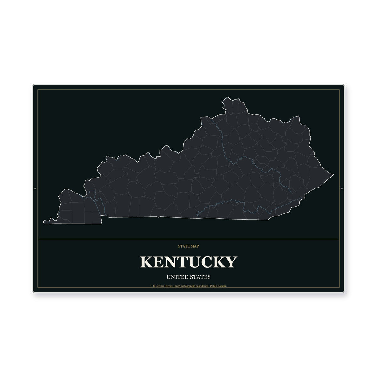 Kentucky state map aluminum sign in Metropolitan Noir style
