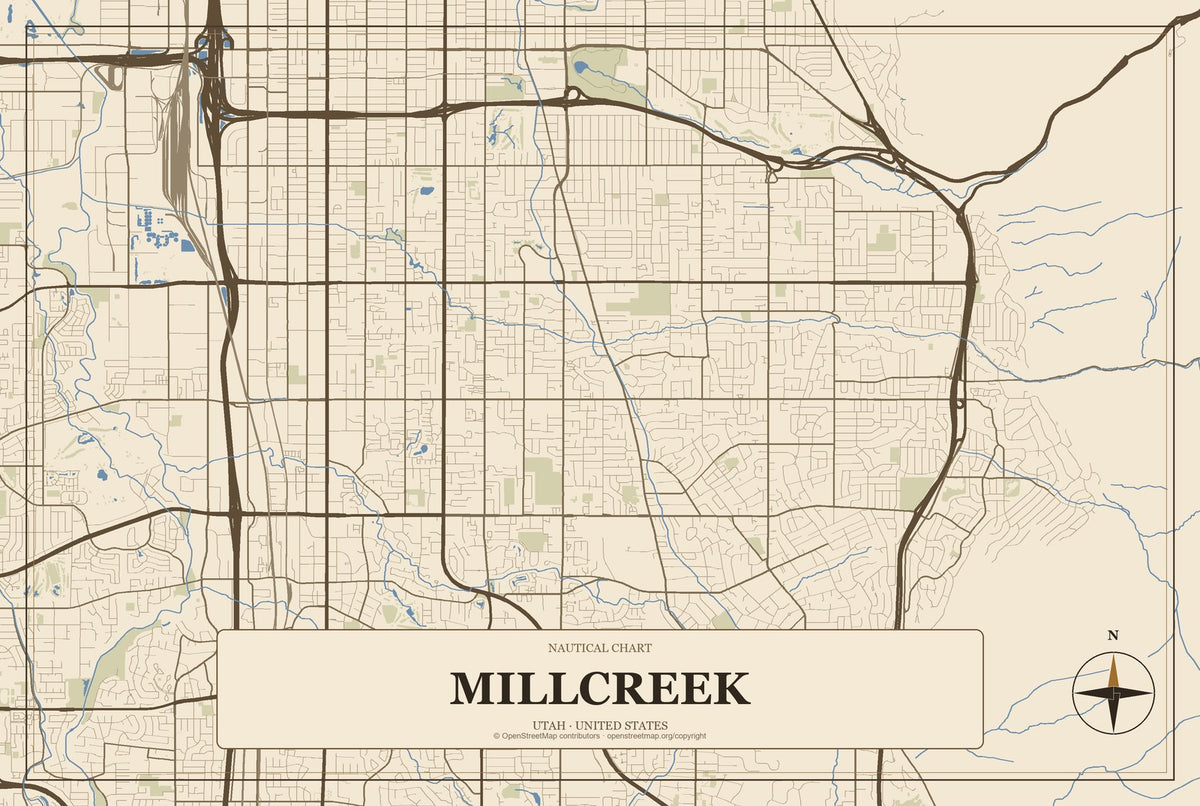 Millcreek, Utah City Map Aluminum Sign in Heritage Nautical style