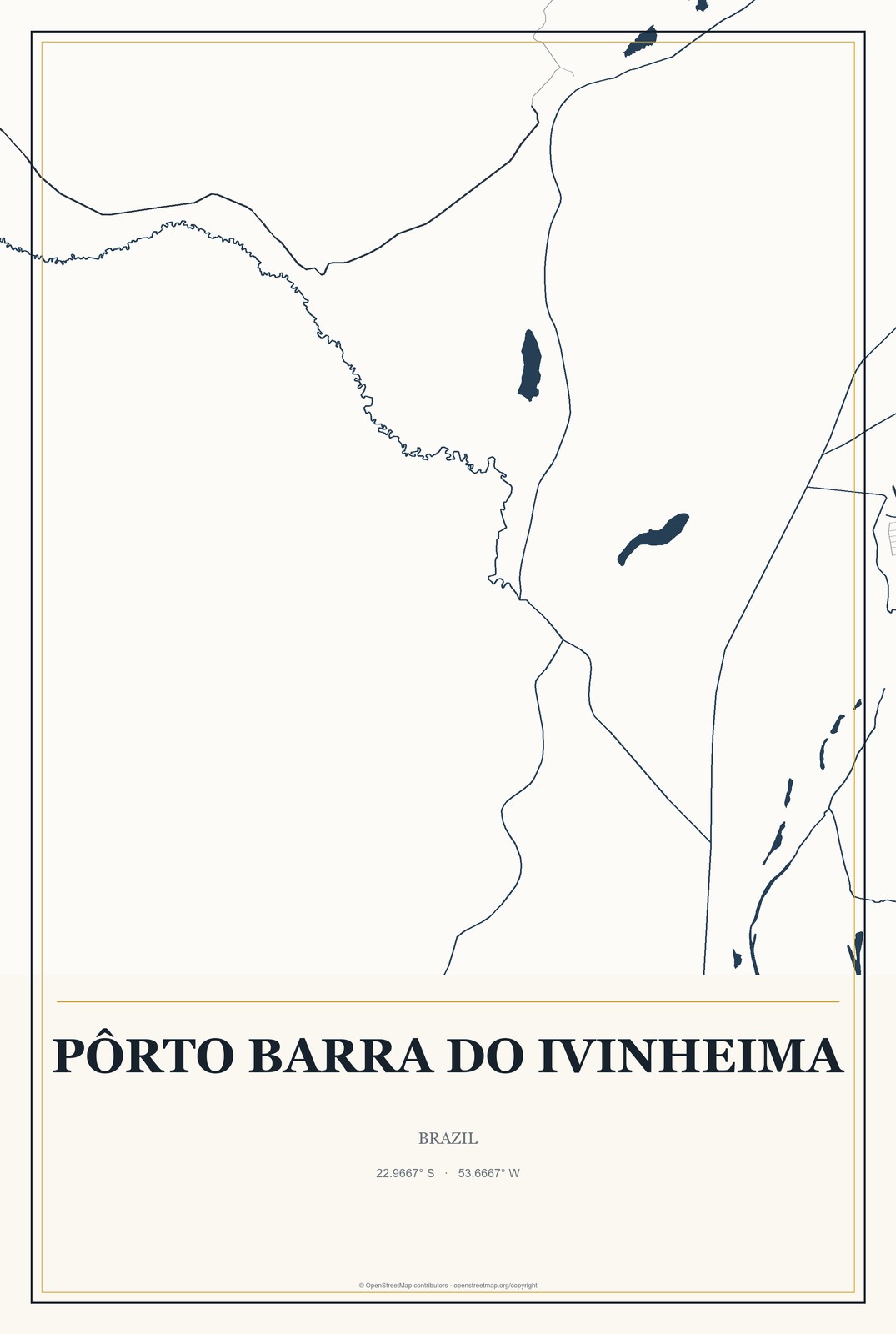 Pôrto Barra do Ivinheima, Brazil City Map Aluminum Sign in Citrine Modern style