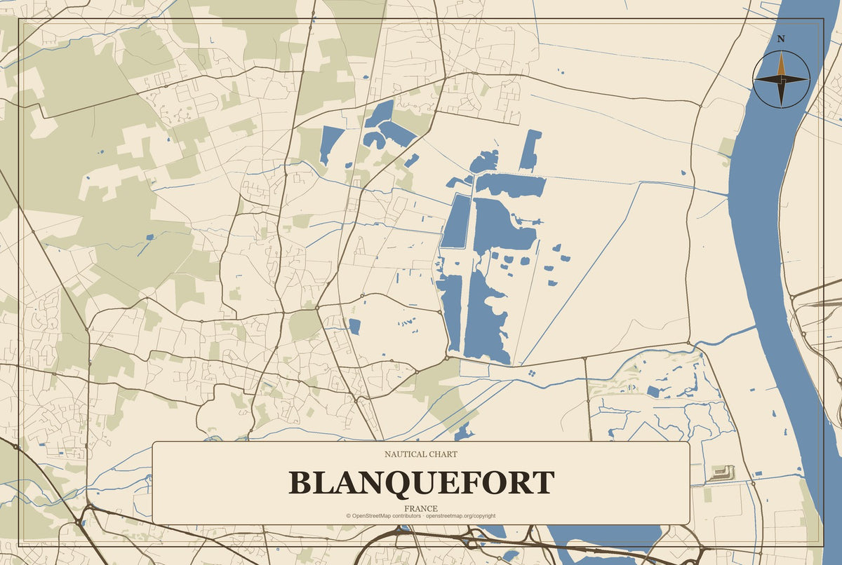 Blanquefort, France City Map Aluminum Sign in Heritage Nautical style