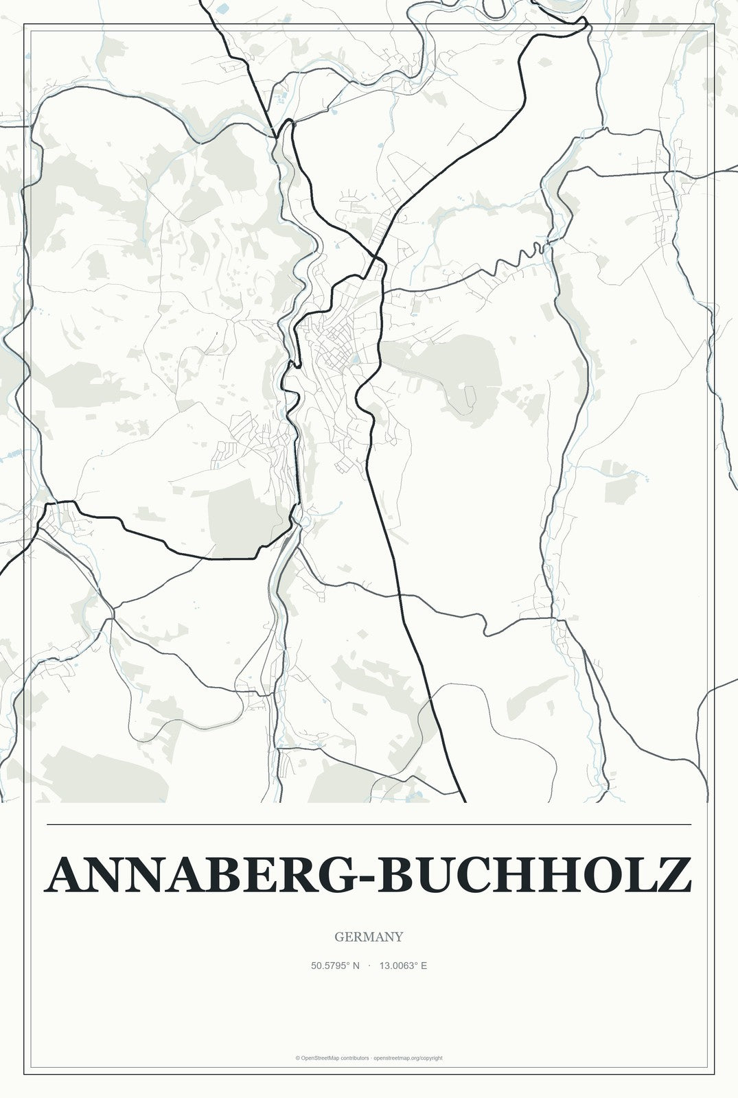 Annaberg-Buchholz, Germany City Map Aluminum Sign in Gallery Air style
