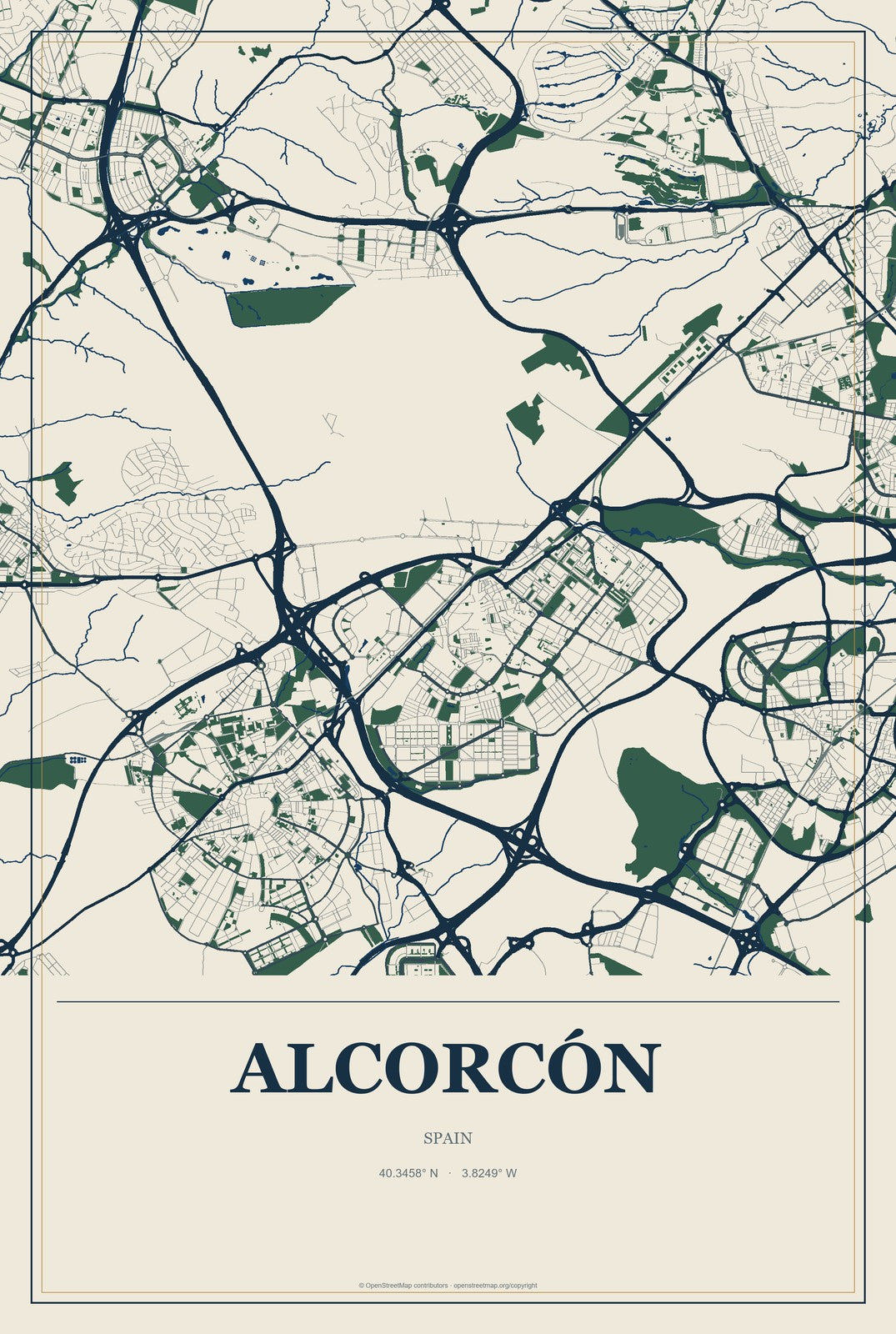Alcorcón, Spain City Map Aluminum Sign in Coastal Cutout style