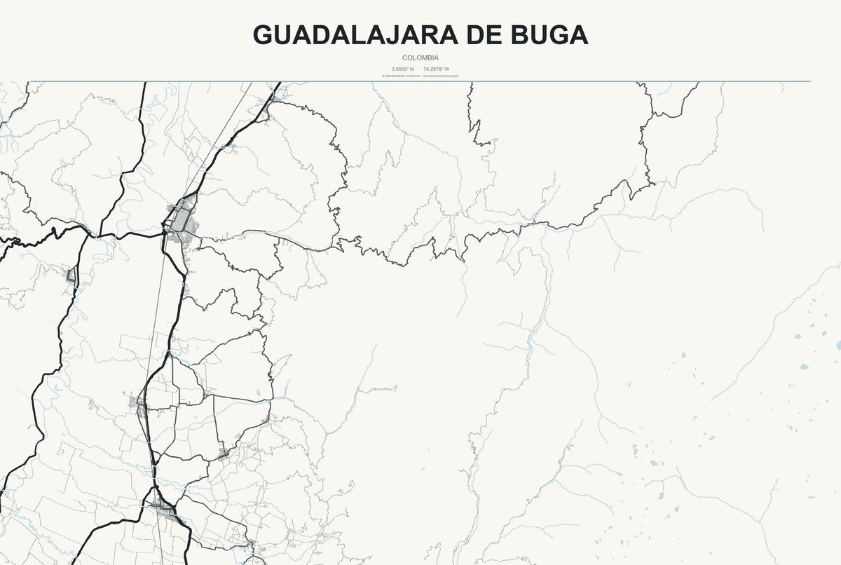 Guadalajara de Buga, Colombia City Map Aluminum Sign in Headline Atlas style