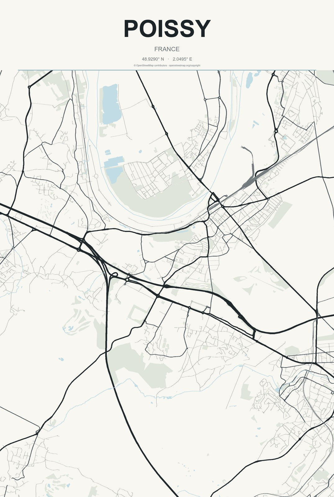 Poissy, France City Map Aluminum Sign in Headline Atlas style