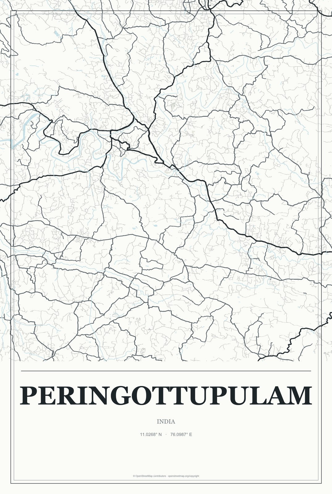 Peringottupulam, India City Map Aluminum Sign in Gallery Air style