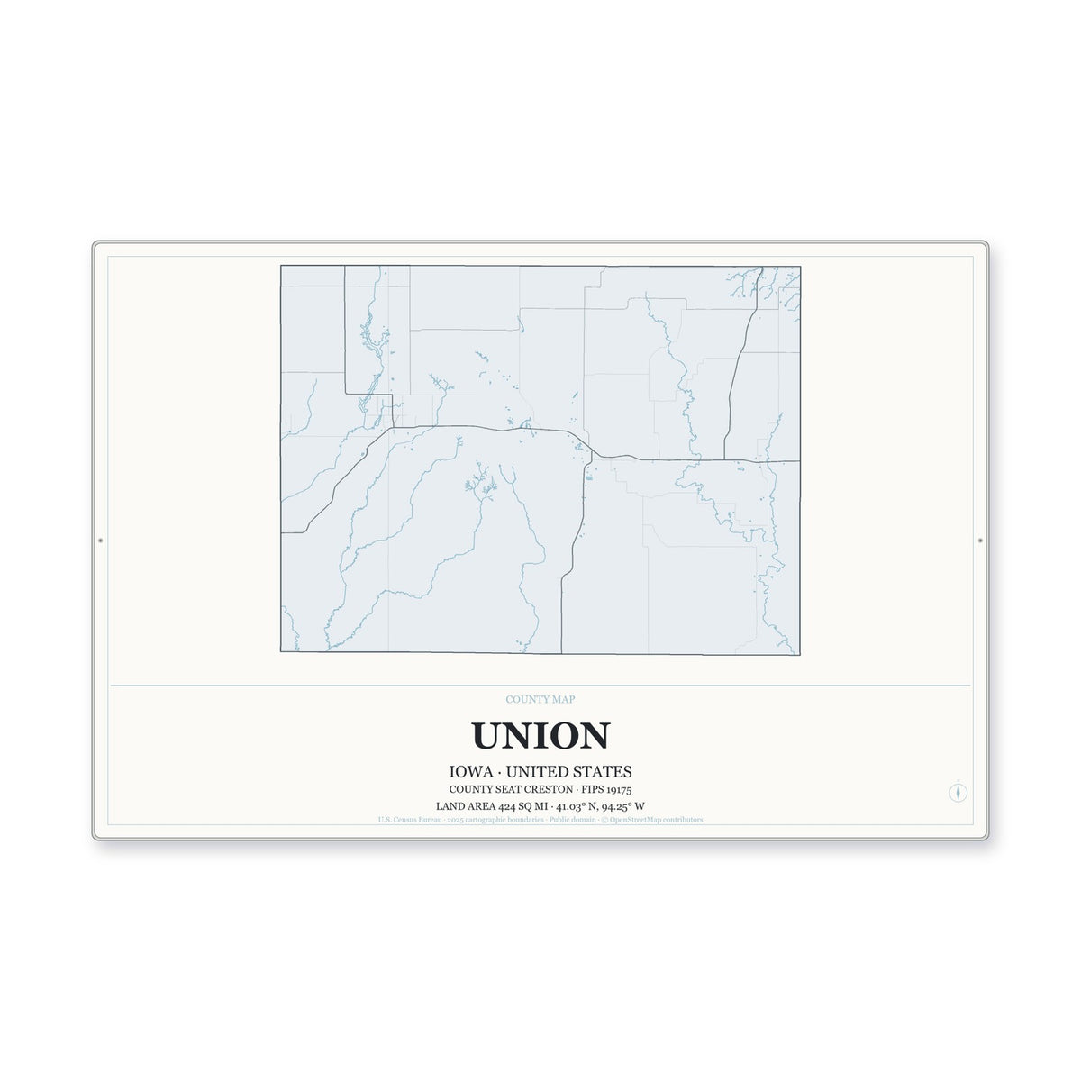 Union County, Iowa Map Aluminum Sign in Gallery Air style