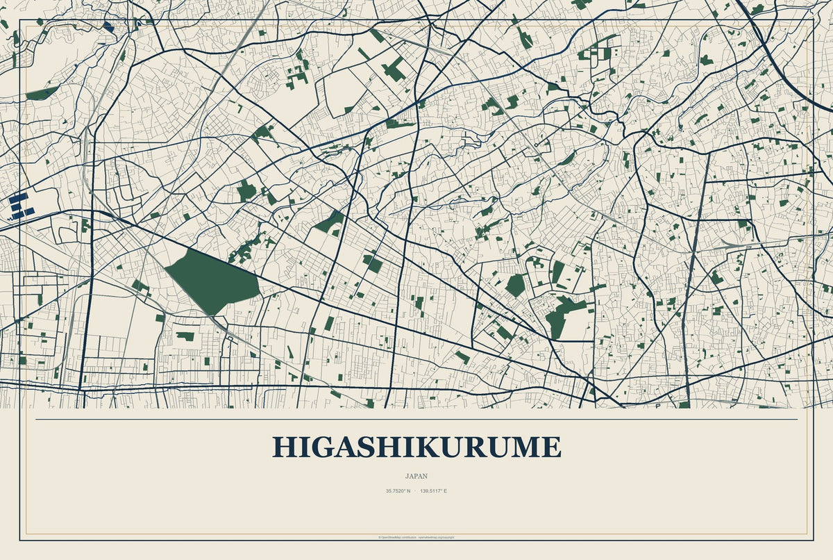 Higashikurume, Japan City Map Aluminum Sign in Coastal Cutout style