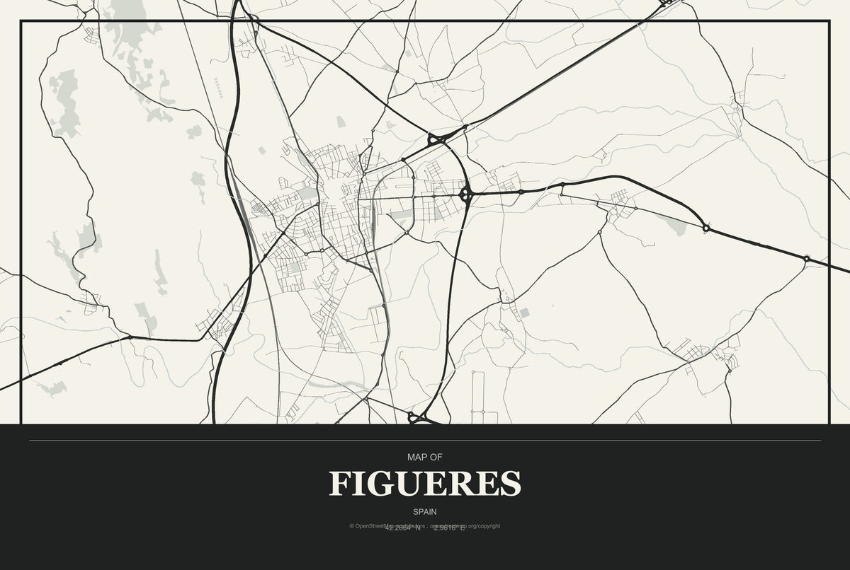 Figueres, Spain City Map Aluminum Sign in Museum Plaque style