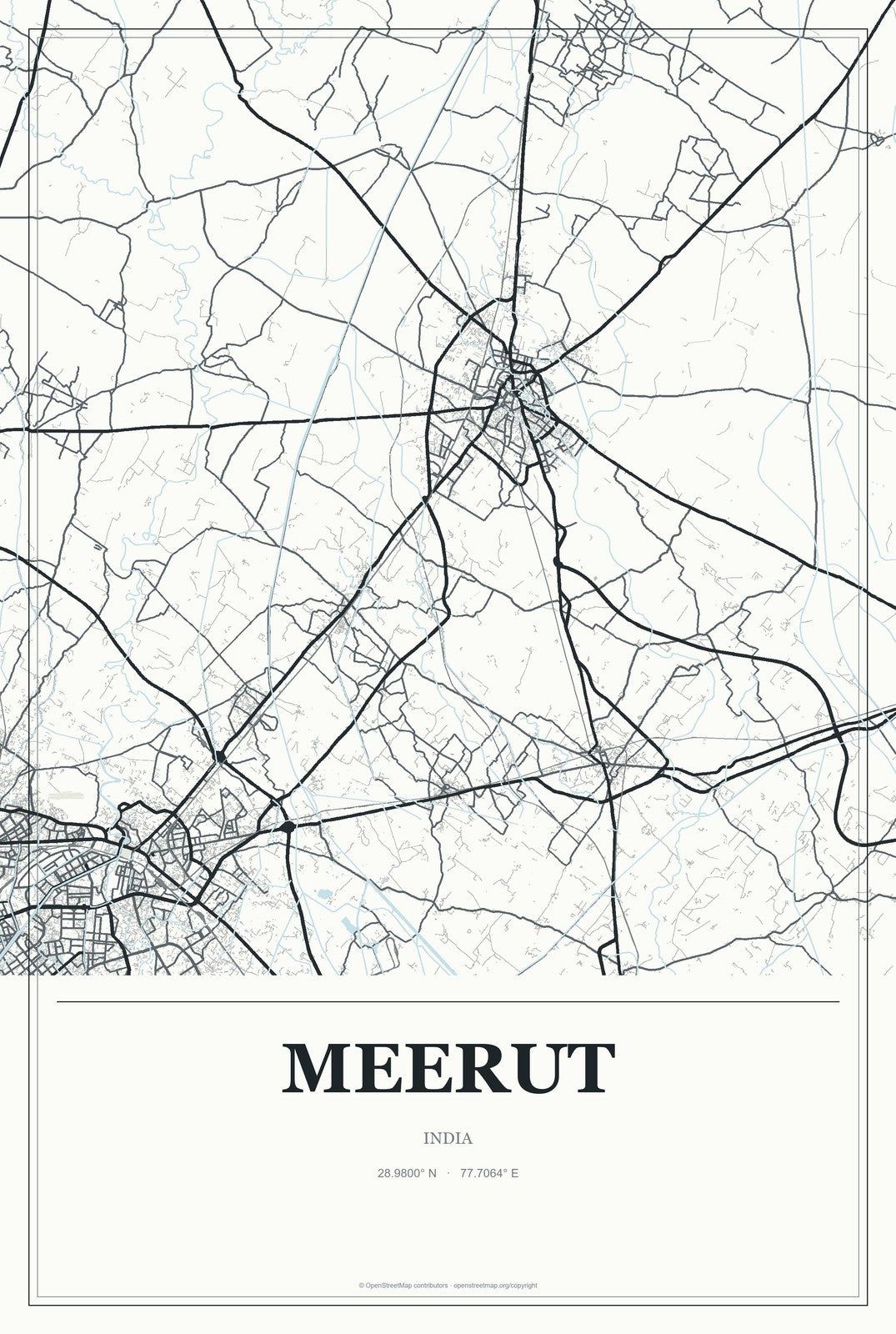Meerut, India City Map Aluminum Sign in Gallery Air style