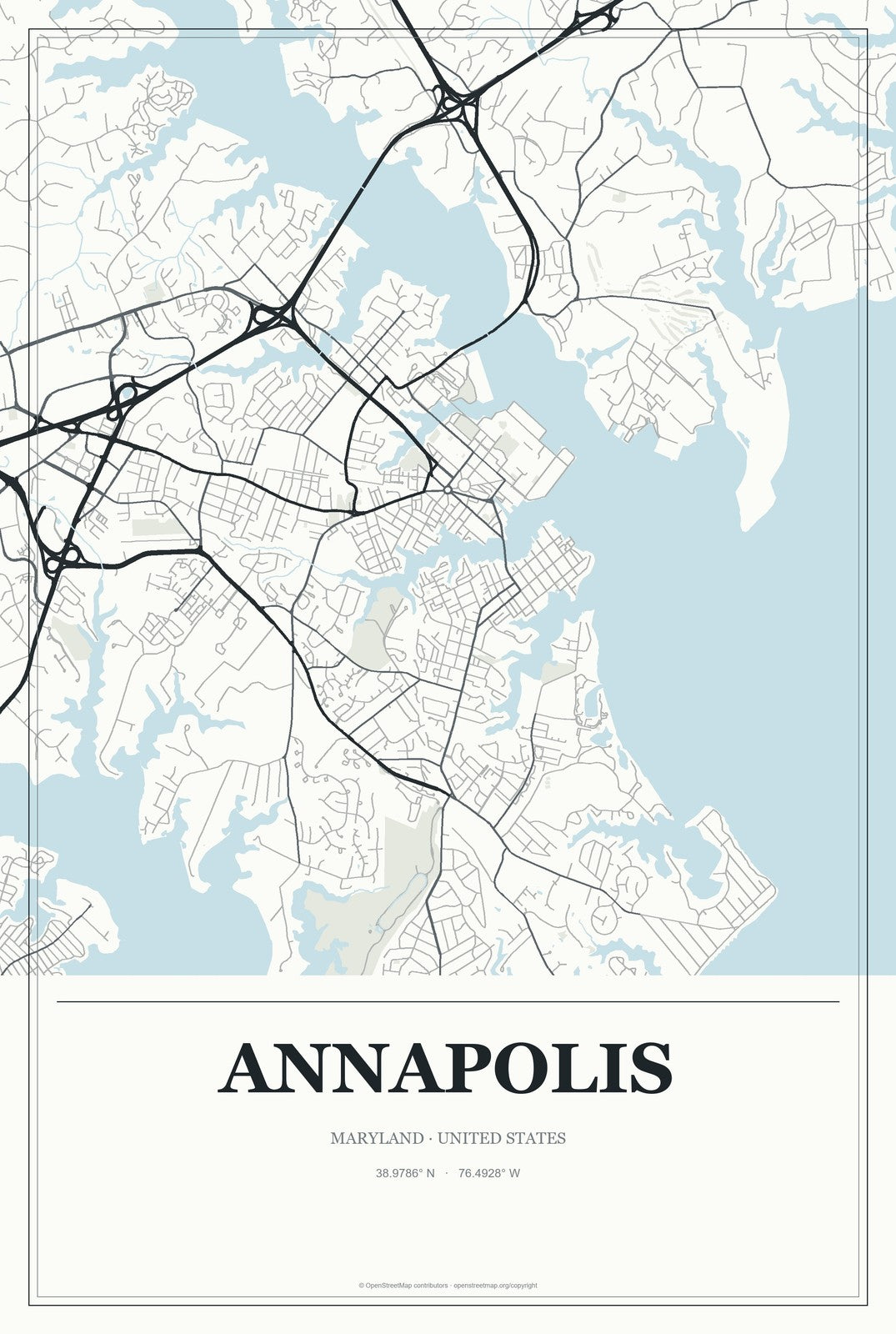 Annapolis, Maryland City Map Aluminum Sign in Gallery Air style