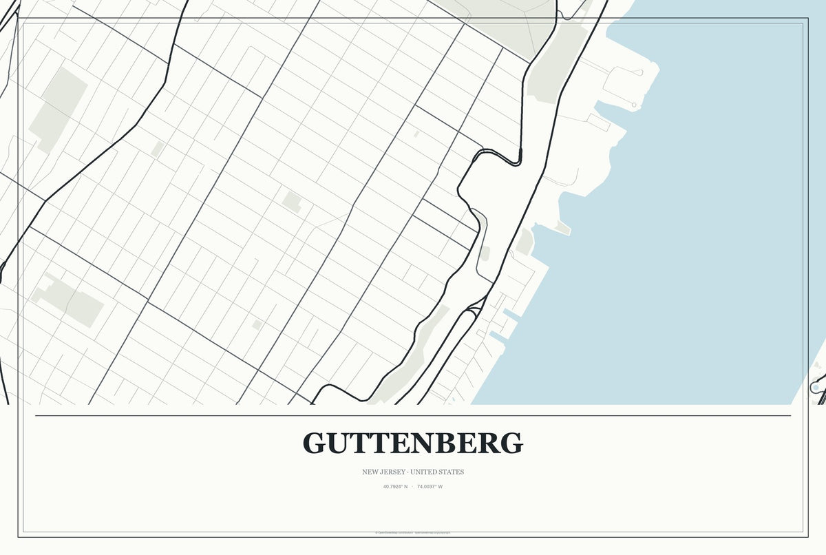 Guttenberg, New Jersey City Map Aluminum Sign in Gallery Air style