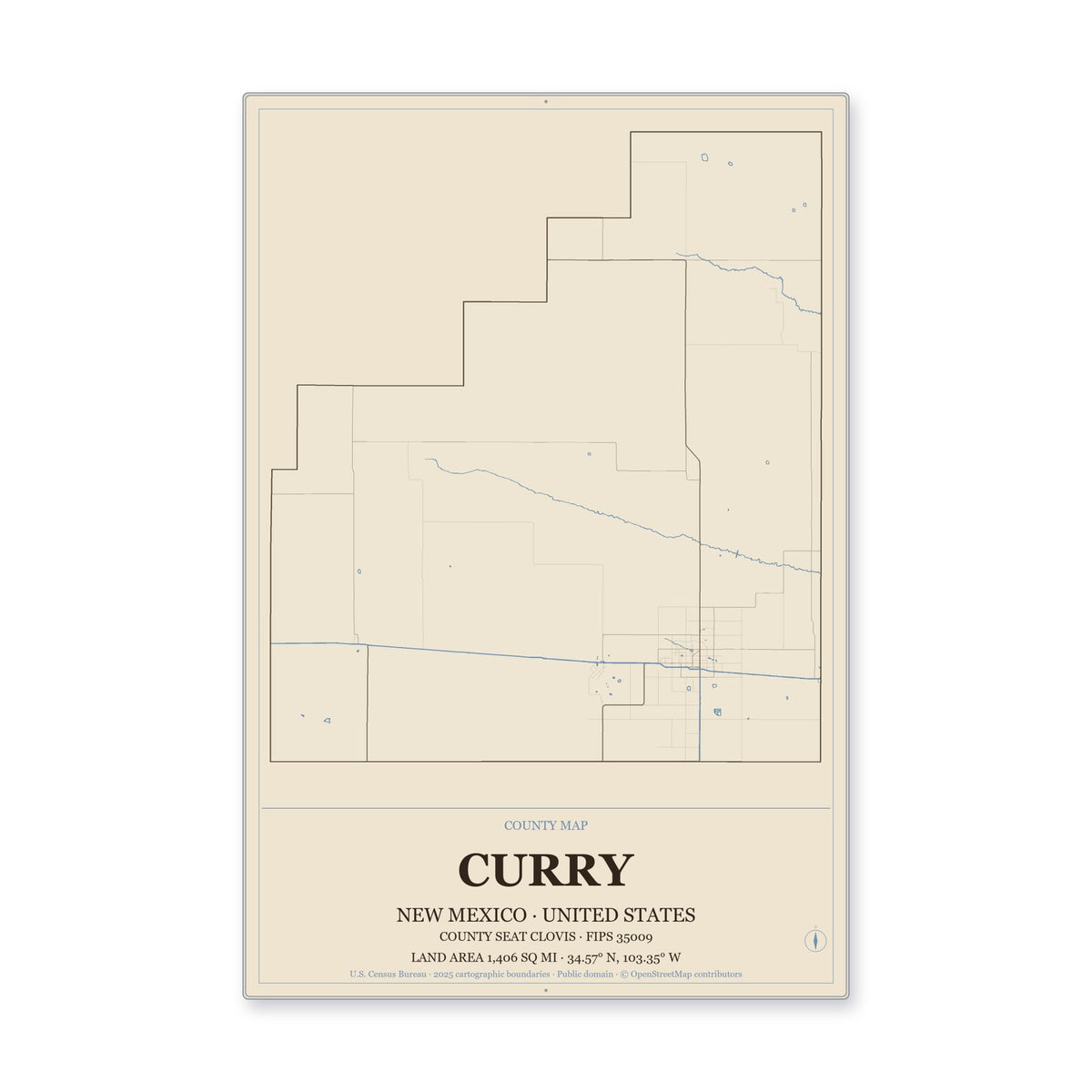 Curry County, New Mexico Map Aluminum Sign in Heritage Nautical style