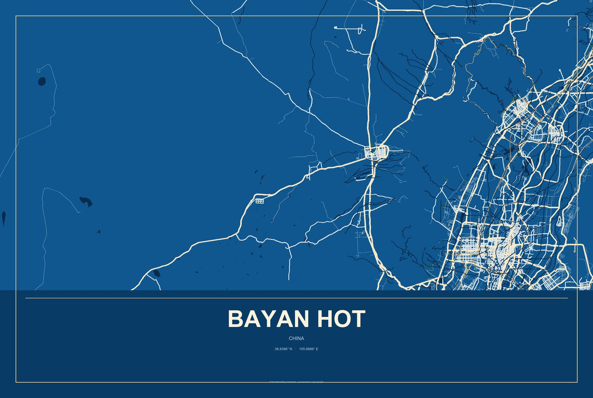 Bayan Hot, China City Map Aluminum Sign in Harbor Cobalt style