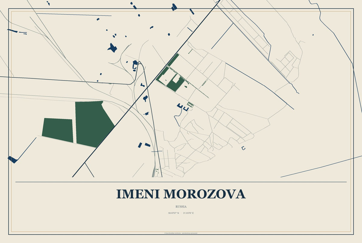 Imeni Morozova, Russia City Map Aluminum Sign in Coastal Cutout style