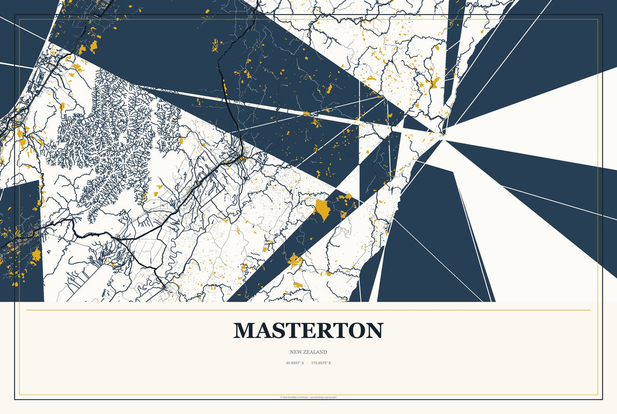 Masterton, New Zealand City Map Aluminum Sign in Citrine Modern style