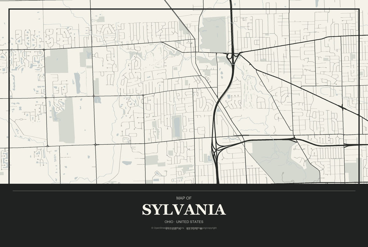 Sylvania, Ohio City Map Aluminum Sign in Museum Plaque style