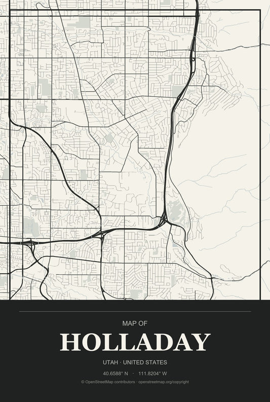 Holladay, Utah City Map Aluminum Sign in Museum Plaque style