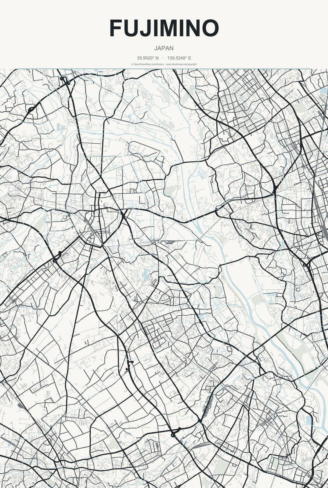 Fujimino, Japan City Map Aluminum Sign in Headline Atlas style