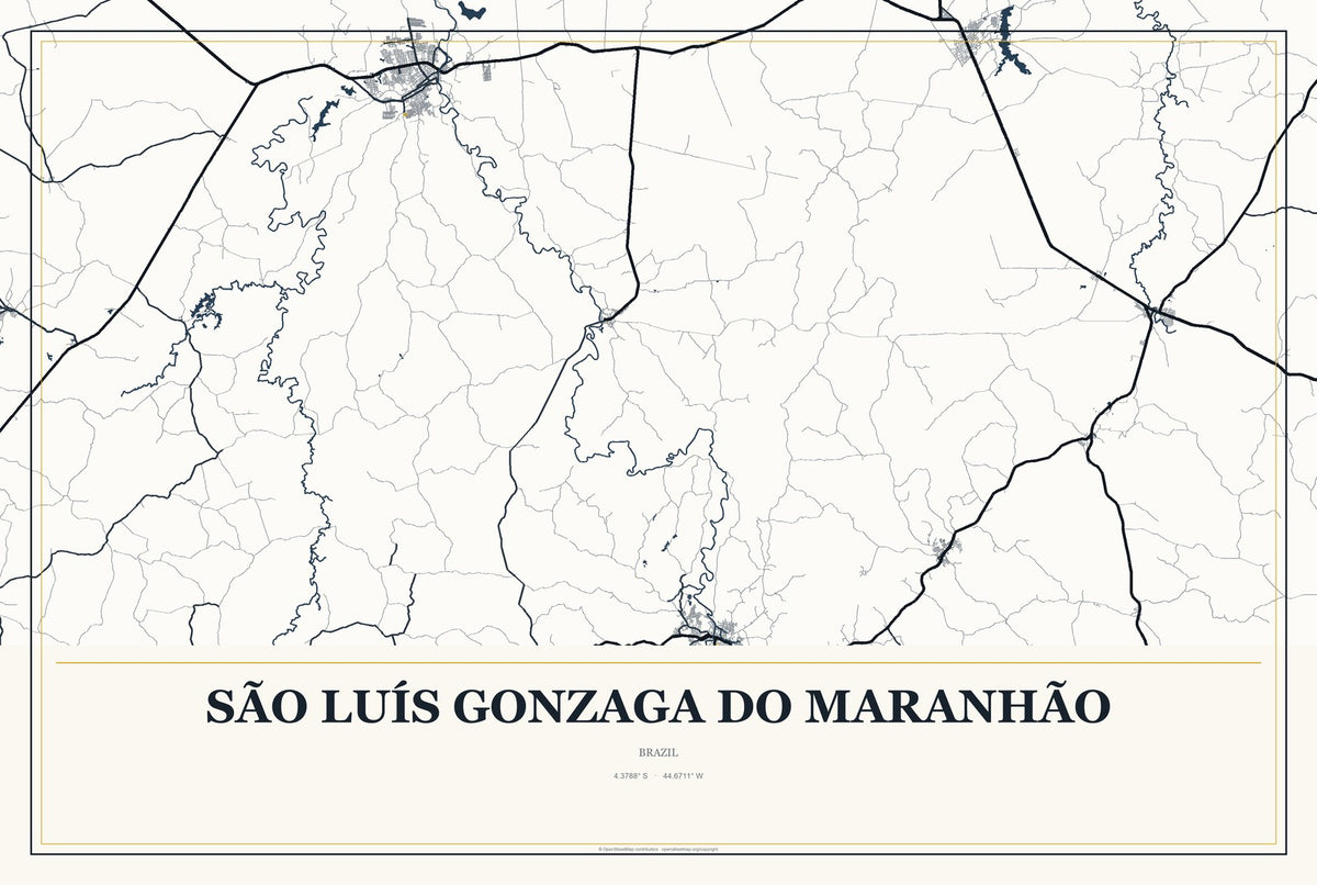 São Luís Gonzaga do Maranhão, Brazil City Map Aluminum Sign in Citrine Modern style