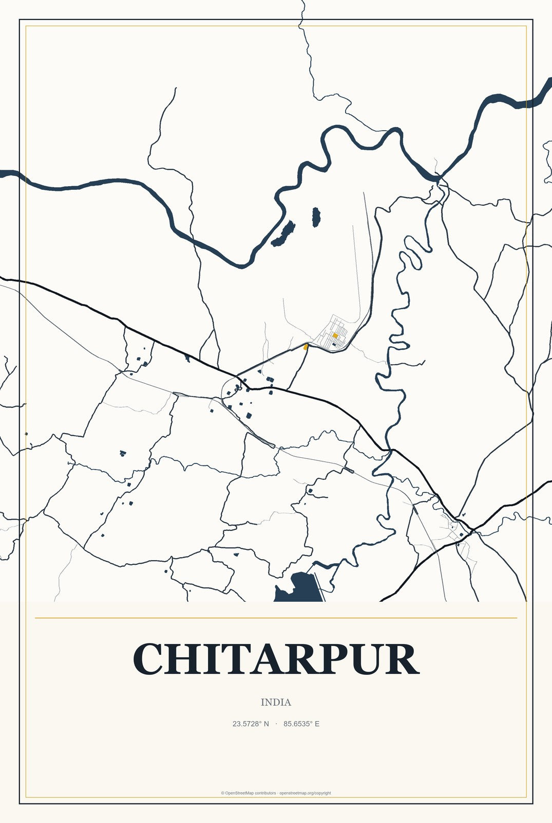 Chitarpur, India City Map Aluminum Sign in Citrine Modern style