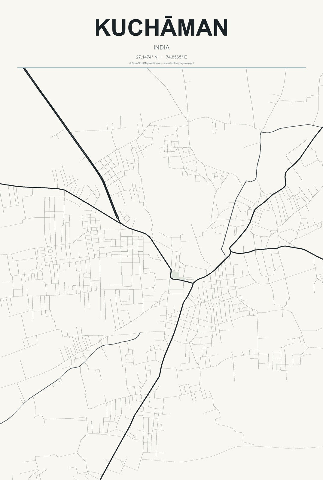 Kuchāman, India City Map Aluminum Sign in Headline Atlas style