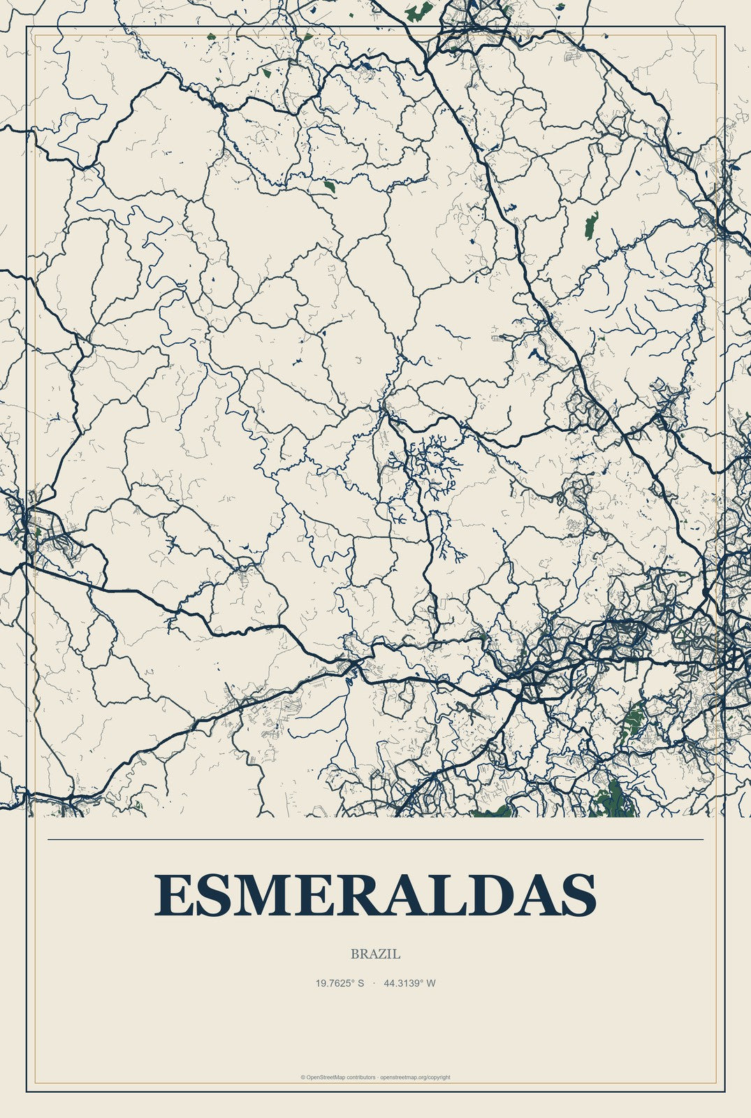 Esmeraldas, Brazil City Map Aluminum Sign in Coastal Cutout style