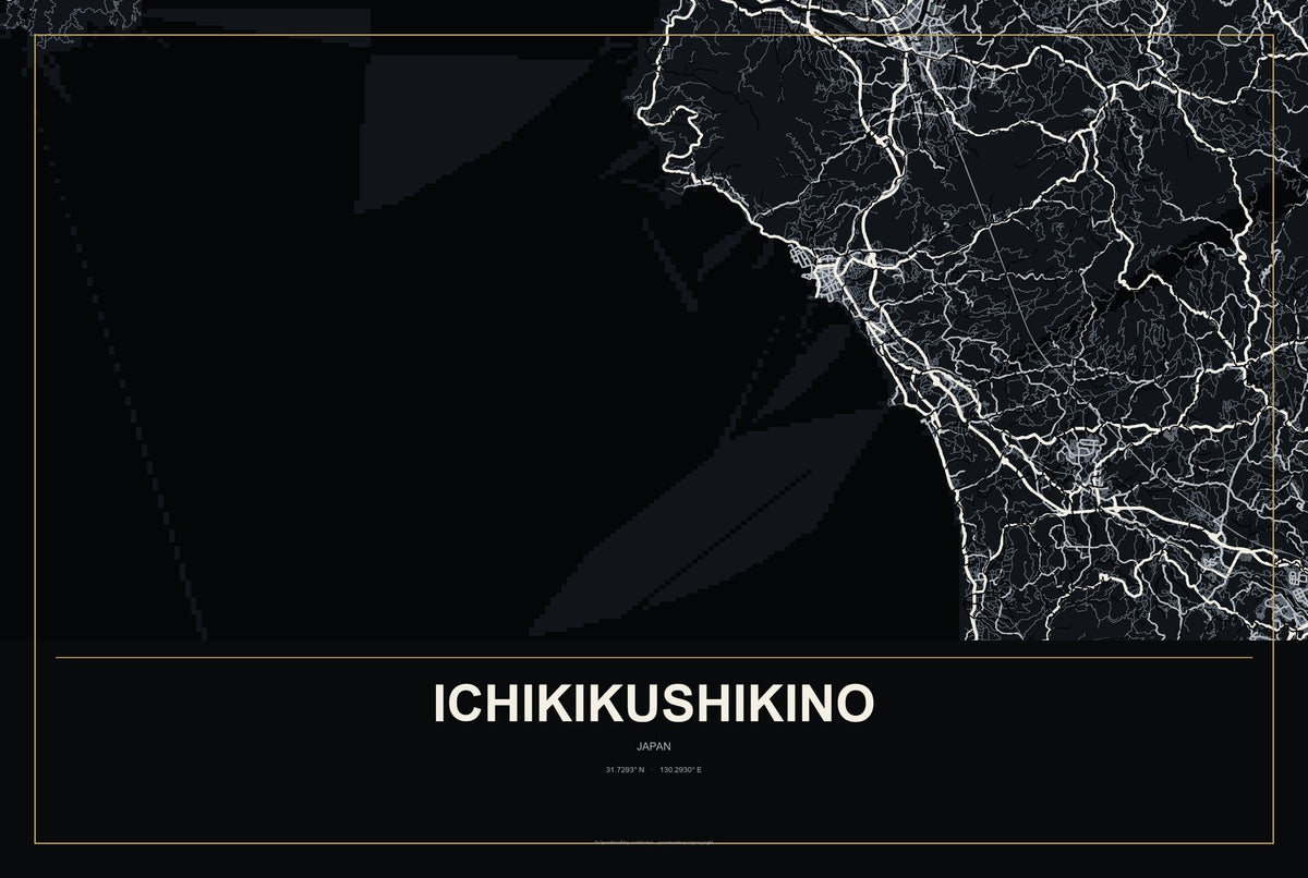 Ichikikushikino, Japan City Map Aluminum Sign in Metropolitan Noir style