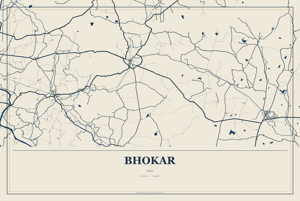 Bhokar, India City Map Aluminum Sign in Coastal Cutout style