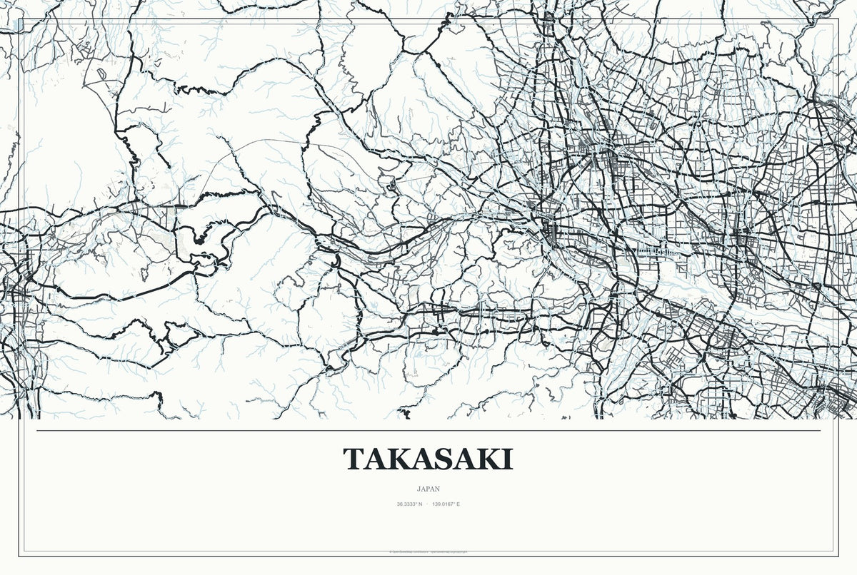 Takasaki, Japan City Map Aluminum Sign in Gallery Air style