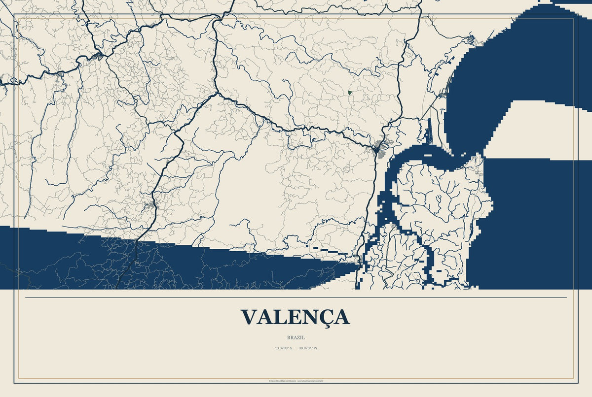 Valença, Rio de Janeiro, Brazil City Map Aluminum Sign in Coastal Cutout style