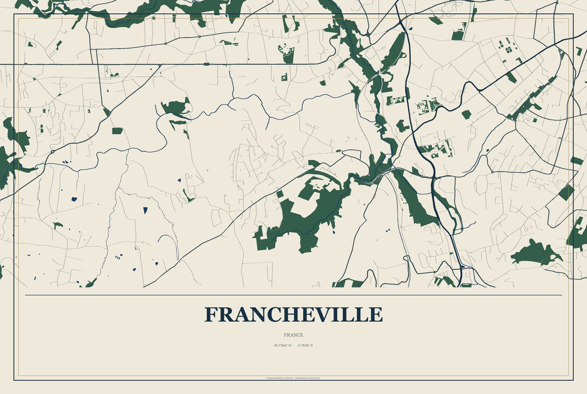 Francheville, France City Map Aluminum Sign in Coastal Cutout style