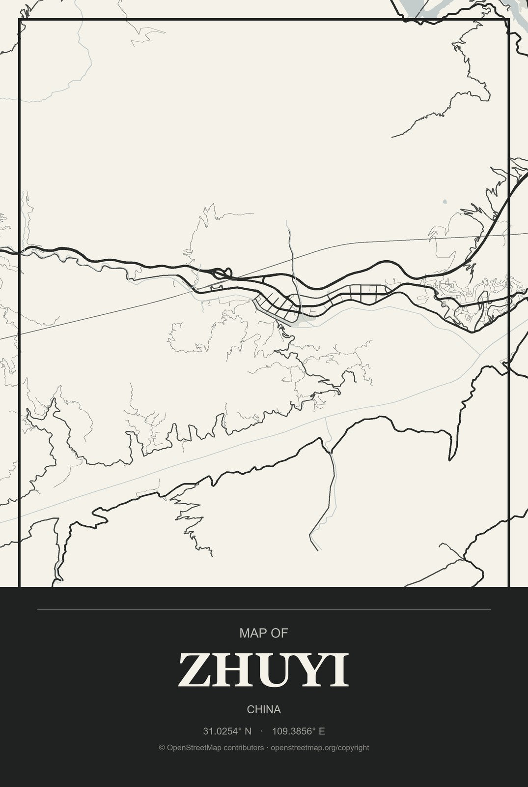 Zhuyi, China City Map Aluminum Sign in Museum Plaque style