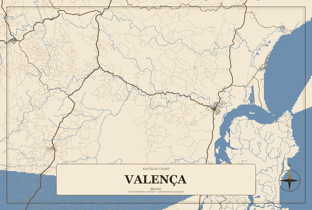 Valença, Rio de Janeiro, Brazil City Map Aluminum Sign in Heritage Nautical style