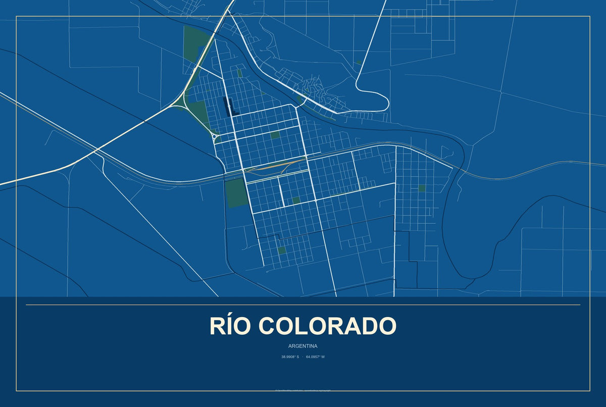 Río Colorado, Argentina City Map Aluminum Sign in Harbor Cobalt style