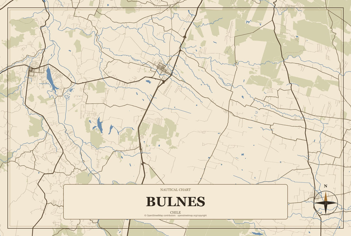 Bulnes, Chile City Map Aluminum Sign in Heritage Nautical style