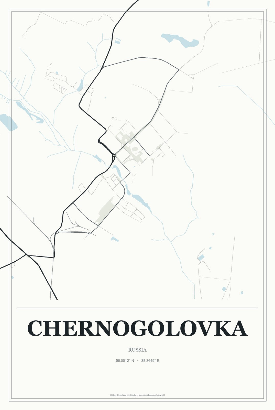 Chernogolovka, Russia City Map Aluminum Sign in Gallery Air style