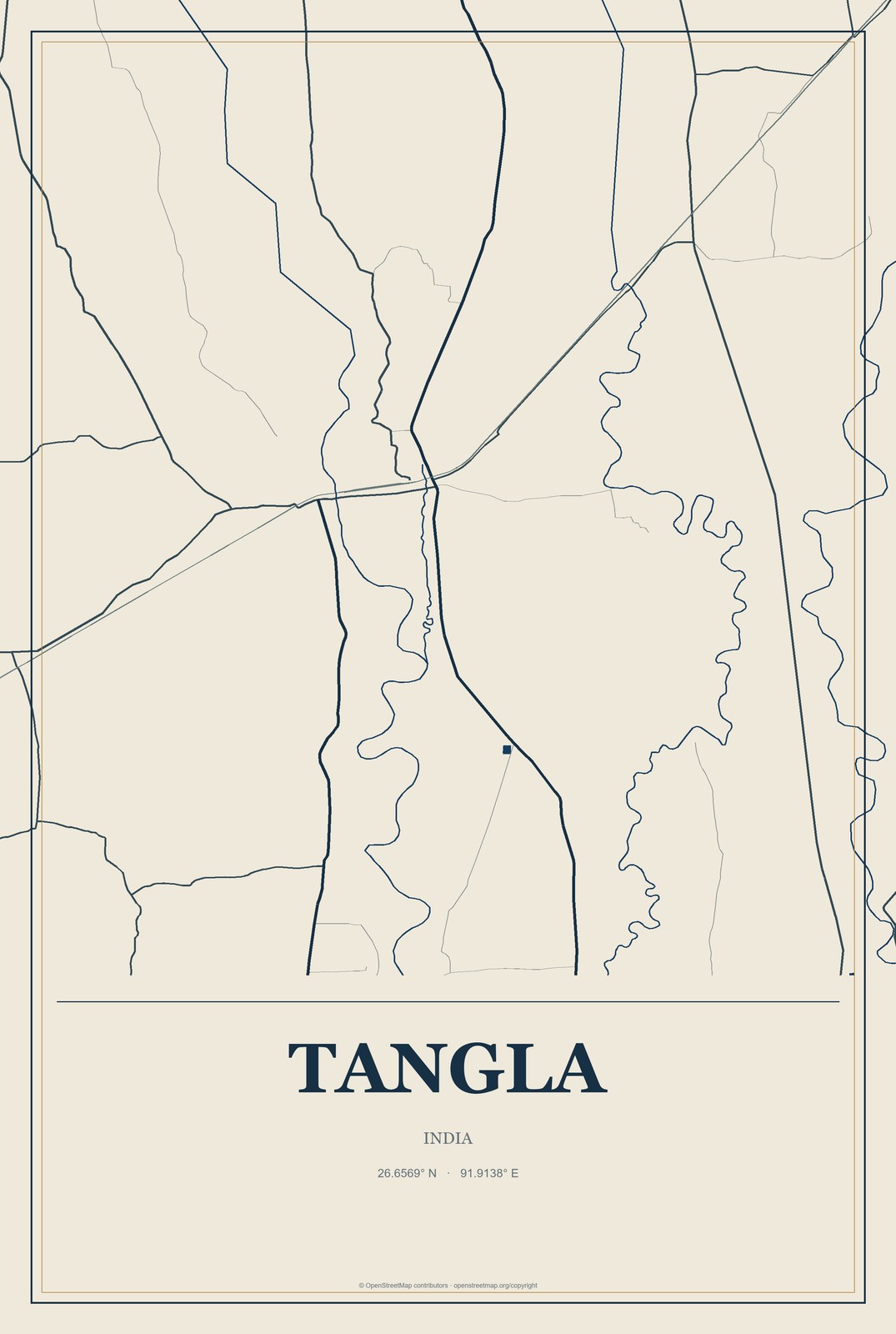 Tangla, India City Map Aluminum Sign in Coastal Cutout style