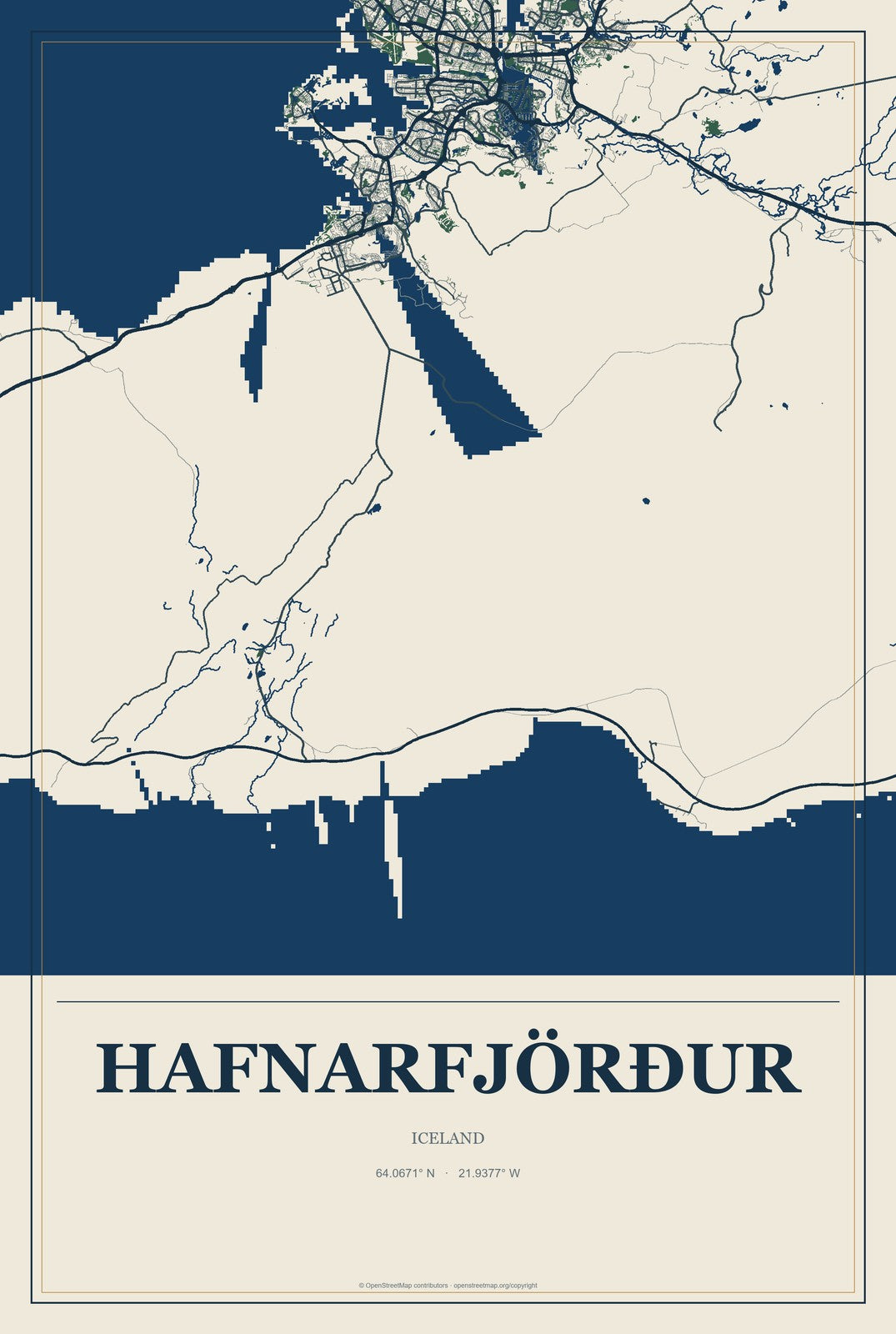 Hafnarfjörður, Iceland City Map Aluminum Sign in Coastal Cutout style