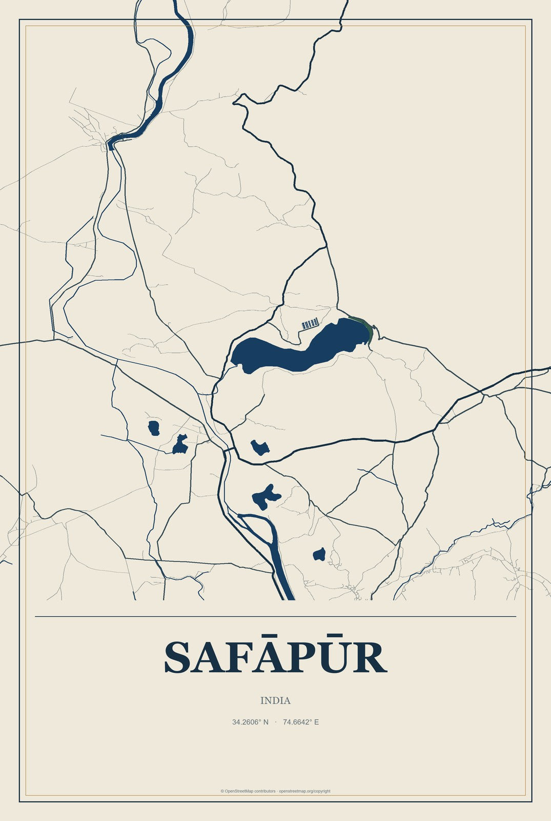 Safāpūr, India City Map Aluminum Sign in Coastal Cutout style