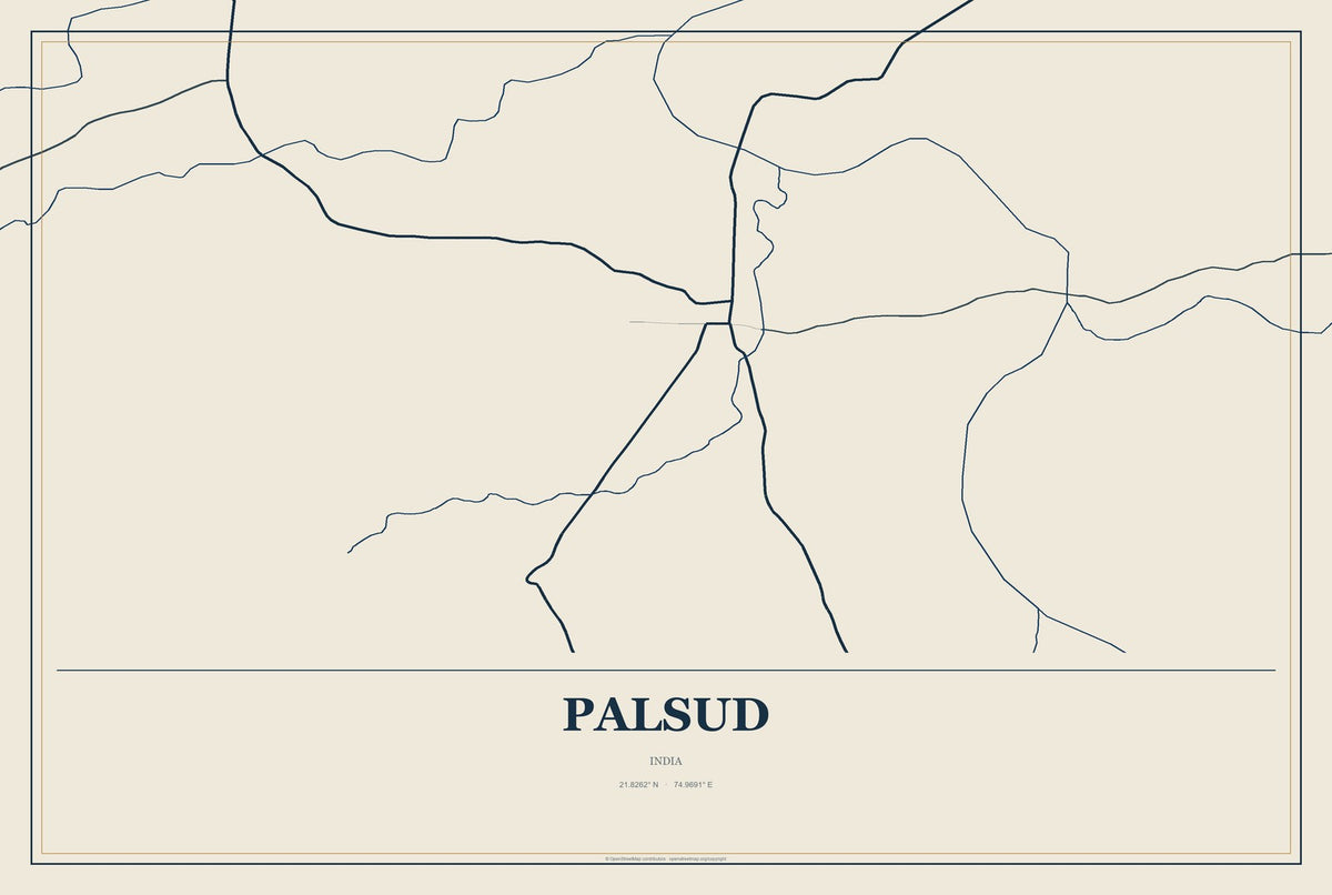 Palsud, India City Map Aluminum Sign in Coastal Cutout style