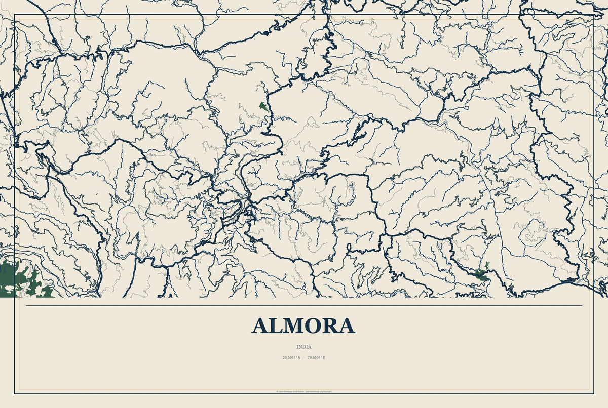 Almora, India City Map Aluminum Sign in Coastal Cutout style